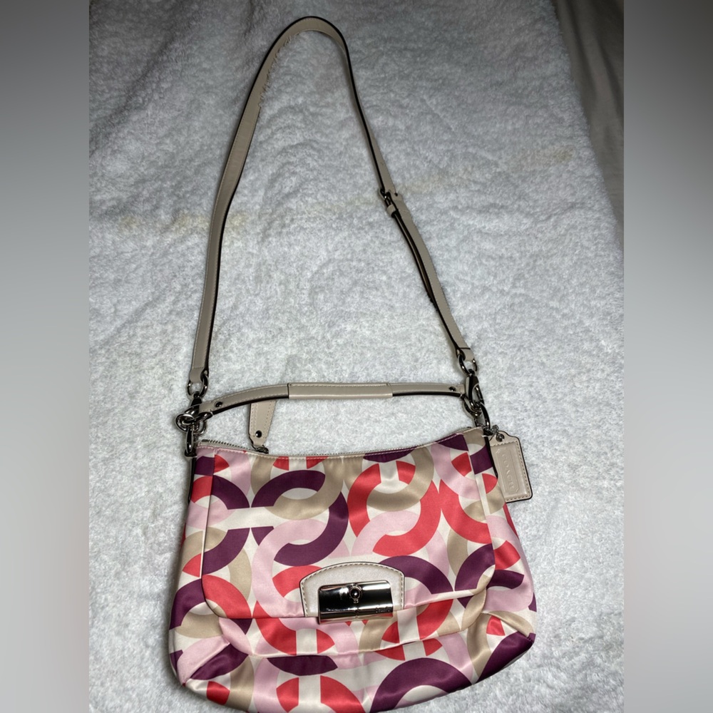 Retro Coach Kristin Signature C Multicolored Crossbody shoulder bag pink purple